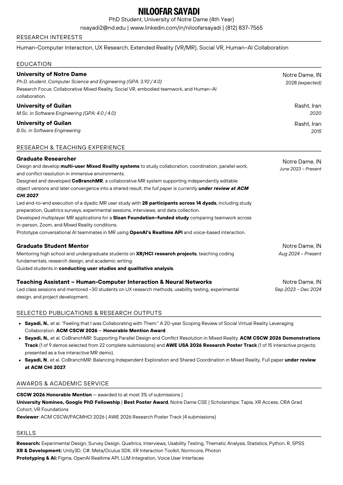Curriculum vitae, page 1